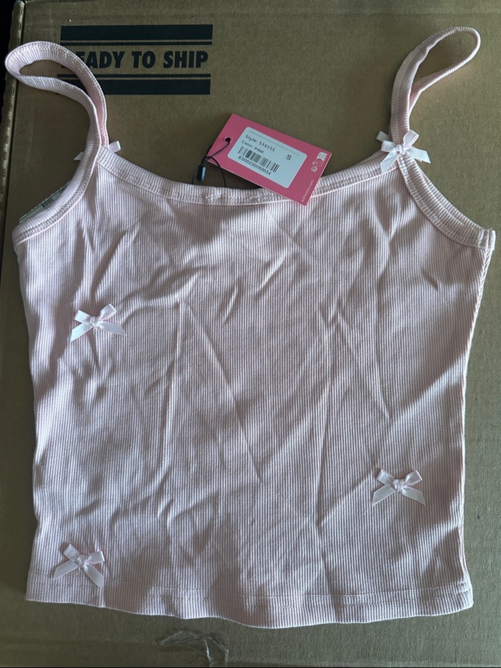 Edikted Pink Ribbed Tank with Bow Trim